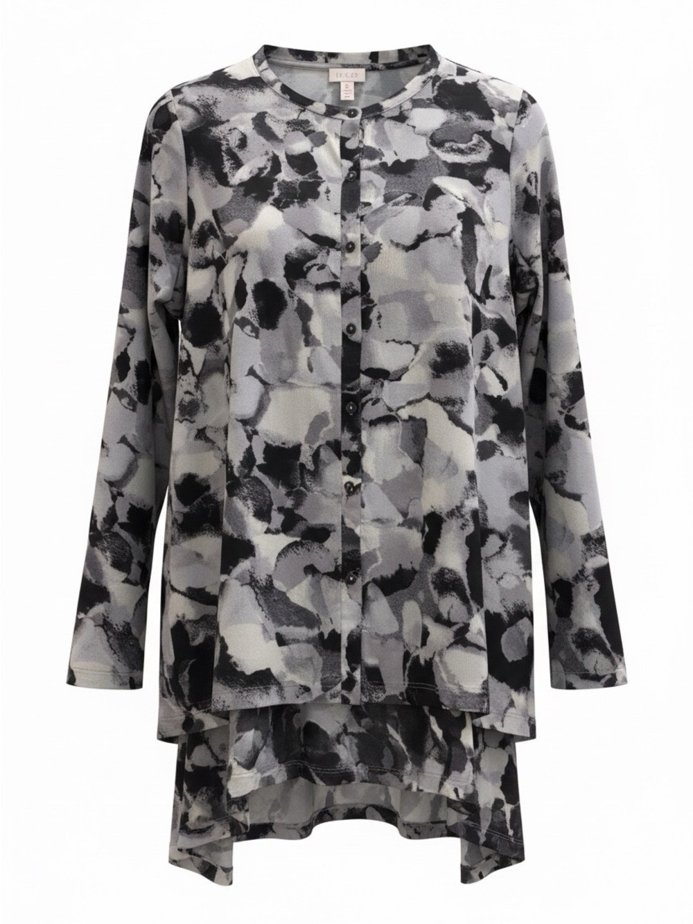 Alfani Printed Layered Hem Button-Front Tunic - Black & Gray